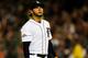 DETROIT, MI - OCTOBER 17: Anibal Sanchez #19 of the Detroit Tigers reacts after the second inning against the Boston Red Sox during Game Five of the American League Championship Series at Comerica Park on October 17, 2013 in Detroit, Michigan. (Photo by