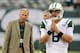 Aug 17, 2013; East Rutherford, NJ, USA; New York Jets general manager John Idzik (left) watches quarterback Mark Sanchez before the game against the Jacksonville Jaguars at MetLife Stadium. Mandatory Credit: John O'Boyle/THE STAR-LEDGER via USA TODAY Spo