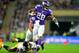 LONDON, ENGLAND - SEPTEMBER 29: Running back Adrian Peterson #28 of the Minnesota Vikings beats linebacker Vince Williams #98 of the Pittsburgh Steelers to score a touchdown during the NFL International Series game between Pittsburgh Steelers and Minneso