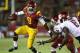 LOS ANGELES, CA - SEPTEMBER 07: Wide receiver Marqise Lee #9 of the USC Trojans carries the ball against safety Deone Bucannon #20 of the Washington State Cougars at Los Angeles Coliseum on September 7, 2013 in Los Angeles, California. The Cougars won 10