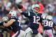 FOXBORO, MA - OCTOBER 13: Quarterback Tom Brady #12 of the New England Patriots throws a second quarter pass against the New Orleans Saints at Gillette Stadium on October 13, 2013 in Foxboro, Massachusetts. (Photo by Rob Carr/Getty Images)