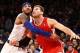 Feb. 10, 2013; New York, NY, USA; New York Knicks small forward Carmelo Anthony (7) and Los Angeles Clippers power forward Blake Griffin (32) battle for the rebound during the second half at Madison Square Garden. Clippers won 102-88. Mandatory Credit: De