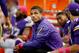 Oct 13, 2013; Minneapolis, MN, USA; Minnesota Vikings quarterback Josh Freeman (12) sits on the sidelines in the game against the Carolina Panthers at Mall of America Field at H.H.H. Metrodome. Panthers win 35-10. Mandatory Credit: Bruce Kluckhohn-USA TOD
