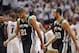 Jun 20, 2013; Miami, FL, USA; San Antonio Spurs power forward Tim Duncan (21) and San Antonio Spurs shooting guard Manu Ginobili (20) reacts after losing to the Miami Heat in game seven in the 2013 NBA Finals at American Airlines Arena. Miami Heat won 95-