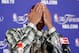 Jun 18, 2013; Miami, FL, USA; San Antonio Spurs power forward Tim Duncan addresses the media after game six in the 2013 NBA Finals against the Miami Heat at American Airlines Arena. The Heat won 103-100 in overtime. Mandatory Credit: Derick E. Hingle-USA