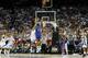 SAN ANTONIO - APRIL 07: Mario Chalmers #15 of the Kansas Jayhawks shoots and makes a three-pointer to tie the game to send it into overtime against the Memphis Tigers during the 2008 NCAA Men's National Championship game at the Alamodome on April 7, 2008