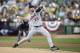 OAKLAND, CA - OCTOBER 10: Justin Verlander #35 of the Detroit Tigers pitches against the Detroit Tigers during Game Five of the American League Division Series at O.co Coliseum on October 10, 2013 in Oakland, California. (Photo by Ezra Shaw/Getty Images