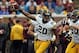Sep 28, 2013; Minneapolis, MN, USA; Iowa Hawkeyes linebacker Christian Kirksey (20) holds up the ball after intercepting a pass in the second quarter against the Minnesota Golden Gophers at TCF Bank Stadium. Mandatory Credit: Jesse Johnson-USA TODAY Sport