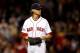 BOSTON, MA - OCTOBER 13: Clay Buchholz #11 of the Boston Red Sox looks on against the Detroit Tigers during Game Two of the American League Championship Series at Fenway Park on October 13, 2013 in Boston, Massachusetts. (Photo by Jim Rogash/Getty Image
