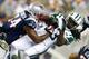 FOXBORO, MA - SEPTEMBER 12: Running back Chris Ivory #33 of the New York Jets carries the ball as he is hit by outside linebacker Dont'a Hightower #54 of the New England Patriots in the second quarter at Gillette Stadium on September 12, 2013 in Foxboro,