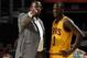 CLEVELAND, OH - OCTOBER 8: Head coach Mike Brown of the Cleveland Cavaliers talks to Dion Waiters #3 during a break in the action against the Milwaukee Bucks at The Quicken Loans Arena on October 8, 2013 in Cleveland, Ohio. NOTE TO USER: User expressly a