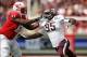 Sept 15, 2012; Dallas, TX, USA; Southern Methodist Mustangs offensive linesman Bryan Collins (67) blocks Texas A&M Aggies defensive lineman Julien Obioha (95) during the second quarter at Gerald J. Ford Stadium. Mandatory Credit: Thomas Campbell-USA TODAY
