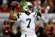 ATLANTA, GA - OCTOBER 07: Quarterback Geno Smith #7 of the New York Jets throws against the Atlanta Falcons during their game at the Georgia Dome on October 7, 2013 in Atlanta, Georgia. (Photo by Kevin C. Cox/Getty Images)