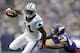 MINNEAPOLIS, MN - OCTOBER 13: Xavier Rhodes #29 of the Minnesota Vikings misses a tackle on Brandon LaFell #11 of the Carolina Panthers during the first quarter of the game on October 13, 2013 at Mall of America Field at the Hubert H. Humphrey Metrodome i