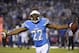 SAN DIEGO, CA - OCTOBER 14: Corner back Derek Cox #22 celebrates after intercepting a pass in the closing minute of the football game against the Indianapolis Colts at Qualcomm Stadium October 14, 2013 in San Diego, California. (Photo by Kevork Djansezia