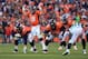 DENVER, CO - OCTOBER 13: Quarterback Peyton Manning #18 of the Denver Broncos runs the offense as guard Zane Beadles #68 of the Denver Broncos and tackle Chris Clark #75 of the Denver Broncos prepare to protect the line of scrimmage against the Jacksonvi