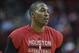 Oct 5, 2013; Houston, TX, USA; Houston Rockets center Dwight Howard (12) warms up before a game against the New Orleans Pelicans at Toyota Center. Mandatory Credit: Troy Taormina-USA TODAY Sports
