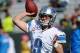 Oct 6, 2013; Green Bay, WI, USA; Detroit Lions quarterback Matthew Stafford (9) warms up prior to the game against the Green Bay Packers at Lambeau Field. Mandatory Credit: Benny Sieu-USA TODAY Sports