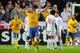 STOCKHOLM, SWEDEN - NOVEMBER 14: Zlatan Ibrahimovic of Sweden celebrates scoring his third goal during the international friendly match between Sweden and England at the Friends Arena on November 14, 2012 in Stockholm, Sweden. (Photo by Michael Regan/Get