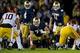 Oct 19, 2013; South Bend, IN, USA; Notre Dame Fighting Irish quarterback Tommy Rees (11) signals in the first quarter against the USC Trojans at Notre Dame Stadium. Mandatory Credit: Matt Cashore-USA TODAY Sports