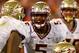 CLEMSON, SC - OCTOBER 19: Jameis Winston #5 of the Florida State Seminoles yells to his team on the line before a play against the Clemson Tigers at Memorial Stadium on October 19, 2013 in Clemson, South Carolina. (Photo by Streeter Lecka/Getty Images)