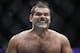 Oct 19, 2013; Houston, TX, USA; Gabriel Gonzaga reacts after defeating Shawn Jordan (not pictured) by knockout in their heavyweight bout during UFC 166 at Toyota Center. Mandatory Credit: Andrew Richardson-USA TODAY Sports