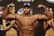 Aug 16, 2013; Boston, MA, USA; Alistair Overeem flexes during the weigh-in for his UFC fight at TD Garden tomorrow night. Mandatory Credit: Winslow Townson-USA TODAY Sports