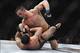 Feb 15, 2012; Omaha, NE, USA; Jake Ellenberger (top) fights with Diego Sanchez in the Main Event during UFC on Fuel TV 1 at Omaha Civic Auditorium. Mandatory Credit: Matt Ryerson-USA TODAY Sports
