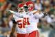 PHILADELPHIA, PA - SEPTEMBER 19: Tamba Hali #91 of the Kansas City Chiefs celebrates after sacking Michael Vick of the Philadelphia Eagles in the second quarter at Lincoln Financial Field on September 19, 2013 in Philadelphia, Pennsylvania. (Photo by El