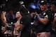 Oct 19, 2013; Houston, TX, USA; Cain Velasquez (red gloves) is declared winner following the world heavyweight championship bout against Junior Dos Santos (blue gloves) during UFC 166 at Toyota Center. Mandatory Credit: Andrew Richardson-USA TODAY Sports