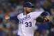 KANSAS CITY, MO - SEPTEMBER 16: Starting pitcher James Shields #33 of the Kansas City Royals throws in the first inning against the Cleveland Indians on September 16, 2013 at Kauffman Stadium in Kansas City, Missouri. (Photo by Ed Zurga/Getty Images)