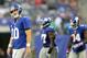 EAST RUTHERFORD, NJ - OCTOBER 06: Eli Manning #10 of the New York Giants walks off the field after throwing an interception in the fourth quarter against the Philadelphia Eagles at MetLife Stadium on October 6, 2013 in East Rutherford, New Jersey.The Phi