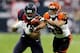 HOUSTON, TX - JANUARY 05: Leon Hall #29 of the Cincinnati Bengals intercepts a pass and returns it 21-yards for a touchdown in the second quarter against James Casey #86 of the Houston Texans during their AFC Wild Card Playoff Game at Reliant Stadium on