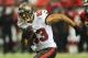 Oct 20, 2013; Atlanta, GA, USA; Tampa Bay Buccaneers wide receiver Vincent Jackson (83) runs after a catch in the second half against the Atlanta Falcons at the Georgia Dome. The Falcons won 31-23. Mandatory Credit: Daniel Shirey-USA TODAY Sports