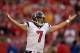 Oct 20, 2013; Kansas City, MO, USA; Houston Texans quarterback Case Keenum (7) reacts in the third quarter against the Kansas City Chiefs at Arrowhead Stadium. Mandatory Credit: Kirby Lee-USA TODAY Sports