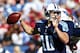 NASHVILLE, TN - OCTOBER 20: Jake Locker #10 of the Tennessee Titans throws a pass in the first half against the San Francisco 49ers at LP Field on October 20, 2013 in Nashville, Tennessee. (Photo by Wesley Hitt/Getty Images)