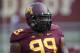 Sep 21, 2013; Minneapolis, MN, USA; Minnesota Golden Gophers defensive lineman Ra'Shede Hageman (99) looks on during pre game before a game against the San Jose State Spartans at TCF Bank Stadium. Mandatory Credit: Jesse Johnson-USA TODAY Sports