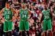 PORTLAND, OR - FEBRUARY 24: Boston Celtics players Courtney Lee #11, Paul Pierce #34, and Brandon Bass #30 wait to resume action against the Portland Trail Blazers on February 24, 2013 at the Rose Garden Arena in Portland, Oregon. NOTE TO USER: User expre