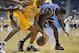 October 5, 2013; Ontario, CA, USA; Golden State Warriors point guard Toney Douglas (0) turns the ball over against the defense of the Los Angeles Lakers shooting guard Wesley Johnson (11) during the second half at Citizens Business Bank Arena. Mandatory C