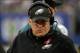Oct 6, 2013; East Rutherford, NJ, USA; Philadelphia Eagles head coach Chip Kelly spits during the game against the New York Giants at MetLife Stadium. Mandatory Credit: Robert Deutsch-USA TODAY Sports