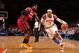 NEW YORK, NY - MARCH 3: Carmelo Anthony #7 of the New York Knicks drives against LeBron James #6 of the Miami Heat on March 3, 2013 at Madison Square Garden in New York City. NOTE TO USER: User expressly acknowledges and agrees that, by downloading and