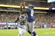 Aug 24, 2013; East Rutherford, NJ, USA; New York Giants wide receiver Hakeem Nicks (88) can't make a catch in the end zone defended by New York Jets safety Dawan Landry (26) during the second quarter of a preseason game at MetLife Stadium. Mandatory Credi