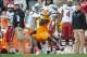 Oct 19, 2013; Knoxville, TN, USA; Tennessee Volunteers wide receiver Marquez North (8) catches a pass while being defended by South Carolina Gamecocks cornerback Ahmad Christian (4) during the second half at Neyland Stadium. Tennessee won 23 to 21. Manda