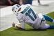 Oct 20, 2013; Miami Gardens, FL, USA; Miami Dolphins quarterback Ryan Tannehill (17) in the end zone after being hit by a Buffalo Bills player in the first quarter of a game at Sun Life Stadium. Mandatory Credit: Robert Mayer-USA TODAY Sports