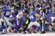 Oct 21, 2013; East Rutherford, NJ, USA; New York Giants running back Peyton Hillis (44) celebrates scoring a touchdown against the Minnesota Vikingsduring the second half at MetLife Stadium. Mandatory Credit: Joe Camporeale-USA TODAY Sports