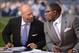 Oct 14, 2013; San Diego, CA, USA; Trent Dilfer (left) and Ray Lewis on the ESPN Monday Night Football Countdown set before the game between the Indianapolis Colts and the San Diego Chargers at Qualcomm Stadium. Mandatory Credit: Kirby Lee-USA TODAY Sports