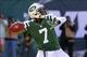 Oct 20, 2013; East Rutherford, NJ, USA; New York Jets quarterback Geno Smith (7) throws a pass during the first half of their game against the New England Patriots at MetLife Stadium. Mandatory Credit: Ed Mulholland-USA TODAY Sports