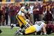 Sep 28, 2013; Minneapolis, MN, USA; Iowa Hawkeyes fullback Mark Weisman (45) runs with the ball in the second half against the Minnesota Golden Gophers at TCF Bank Stadium. The Hawkeyes won 23-7. Mandatory Credit: Jesse Johnson-USA TODAY Sports