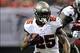 Oct 20, 2013; Atlanta, GA, USA; Tampa Bay Buccaneers running back Mike James (25) runs the ball against the Atlanta Falcons during the second half at the Georgia Dome. The Falcons defeated the Buccaneers 31-23. Mandatory Credit: Dale Zanine-USA TODAY Spo