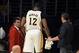 Apr 28, 2013; Los Angeles, CA, USA; Los Angeles Lakers center Dwight Howard (12) leaves the court after being ejected with two technical fouls against the San Antonio Spurs in game four of the first round of the 2013 NBA playoffs at the Staples Center. Ma